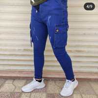اسلش جین آبی پر رنگ پارچه جین پنبه سوپر کش