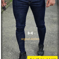 شلوار جین سرمه ای بدون زاپ مردانه