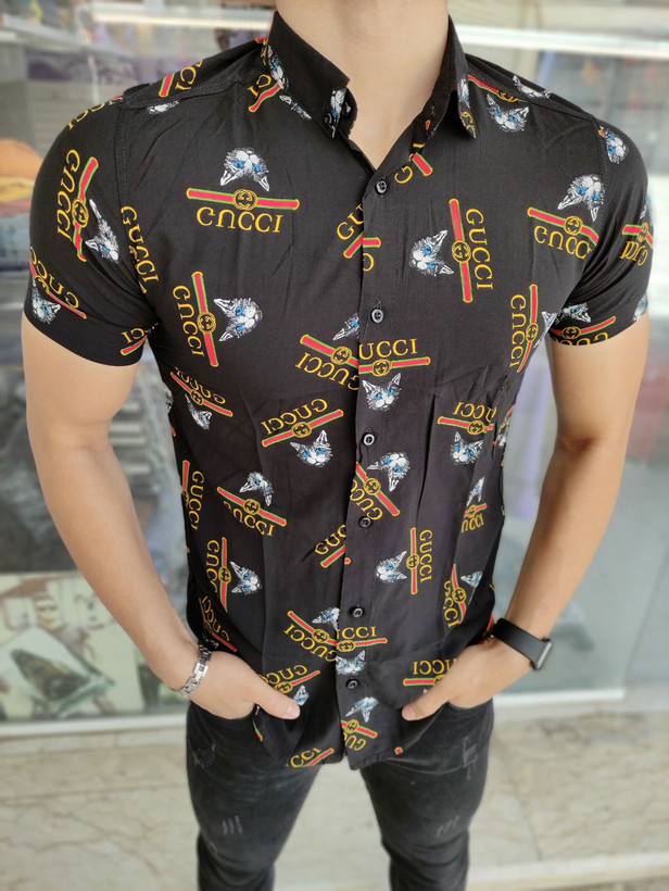 پیراهن هاوایی مشکی طرح Gucci