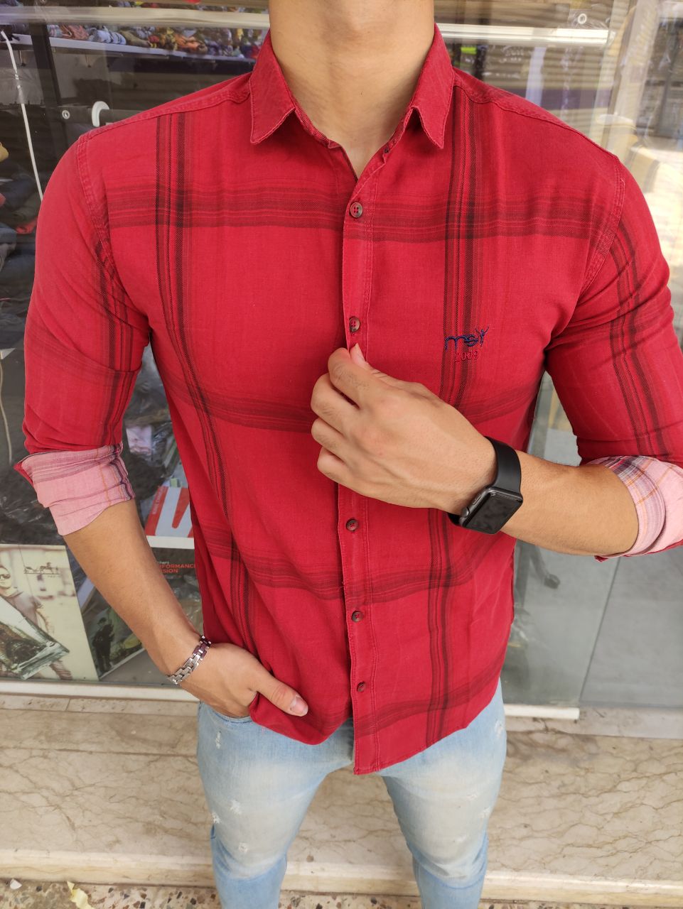 پیراهن آستین بلند قرمز سنگشور