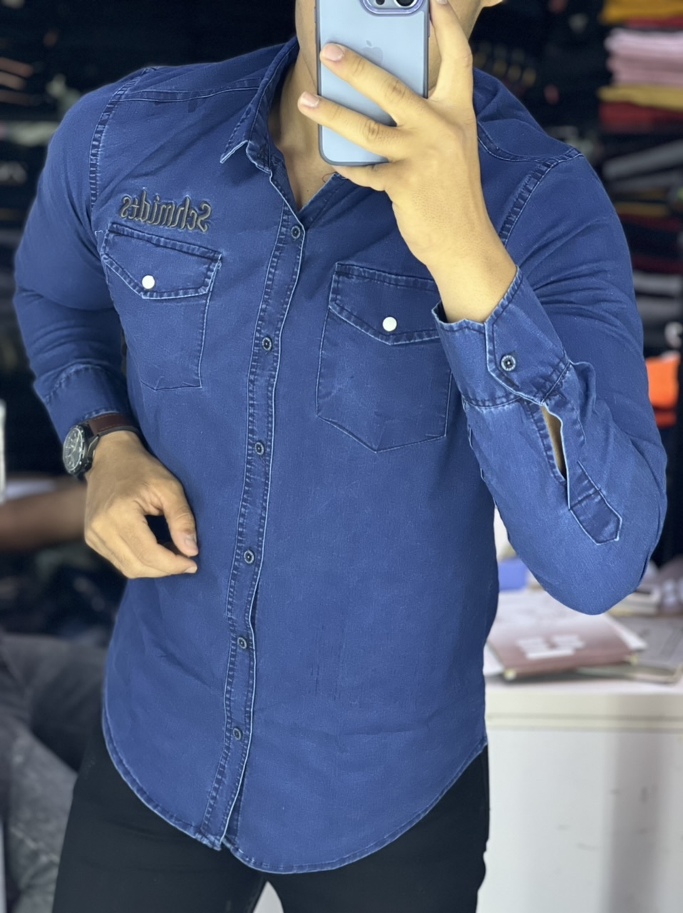پیراهن جین آبی دو جیب