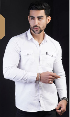 پیراهن مردانه کتان دو جیب سفید بسیار شیک و با کیفیت