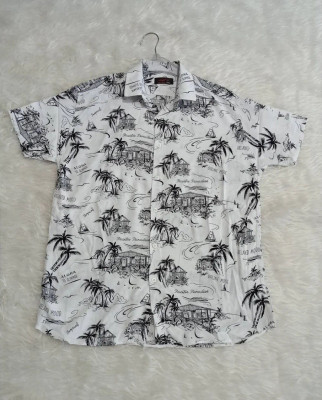 پیراهن هاوایی سفید مردانه با طرح زیبای درختان استوایی کد428