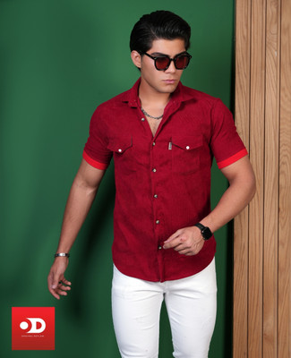 پیراهن آستین کوتاه کبریتی ریز رنگ قرمز - جدید و با کیفیت