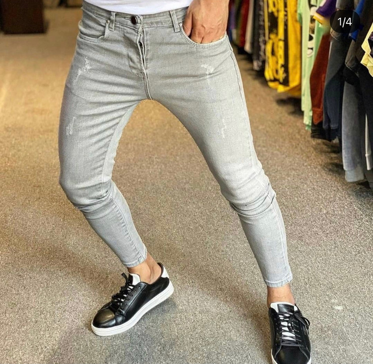 شلوار جین تمام کش اسلپ رنگ طوسی صخره ای