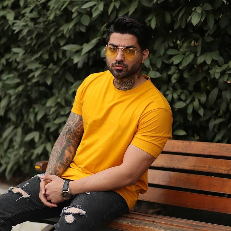 تیشرت خردلی ساده بیسیک