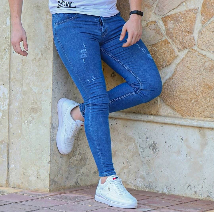 شلوار جین آبی اسکینی مردانه زاپ دار جدید