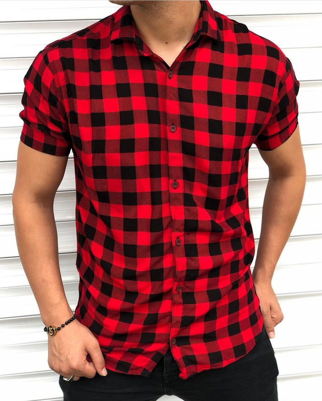 پیراهن شطرنجی قرمز مشکی