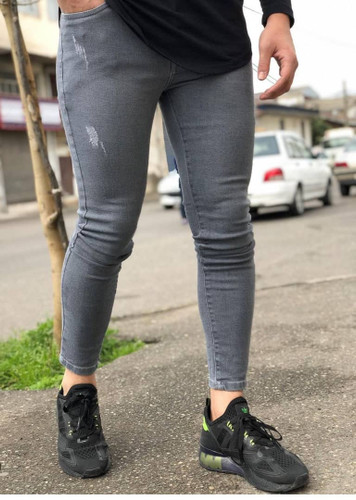 شلوار جین طوسی مردانه اسکینی فول کش