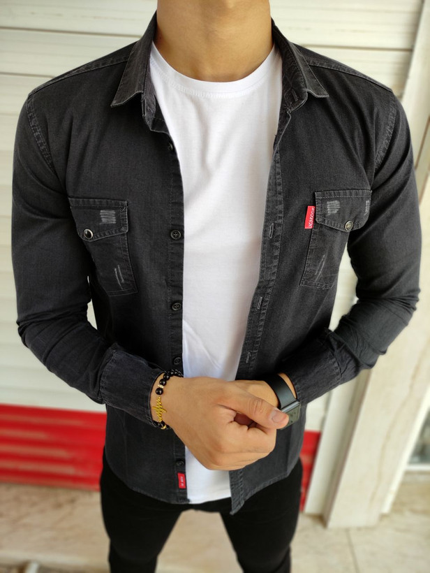 پیراهن لی ذغالی مردانه دوجیب