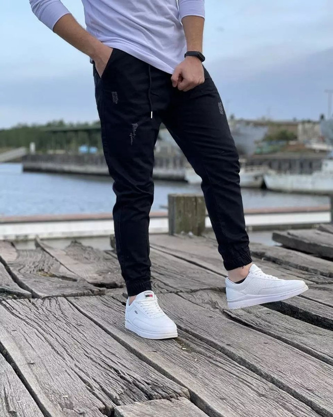 شلوار اسلش جین مشکی دمپا گتر مردانه