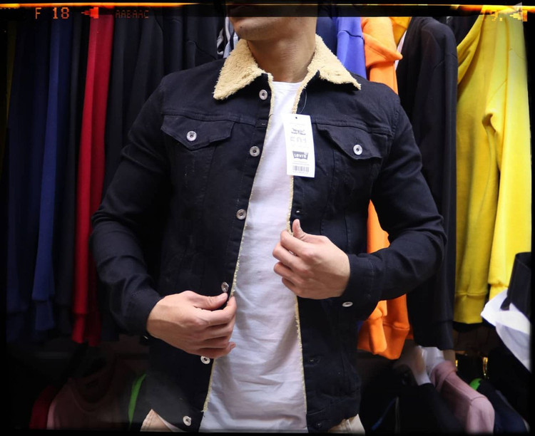 کت جین مشکی خز دار مردانه کد 1457