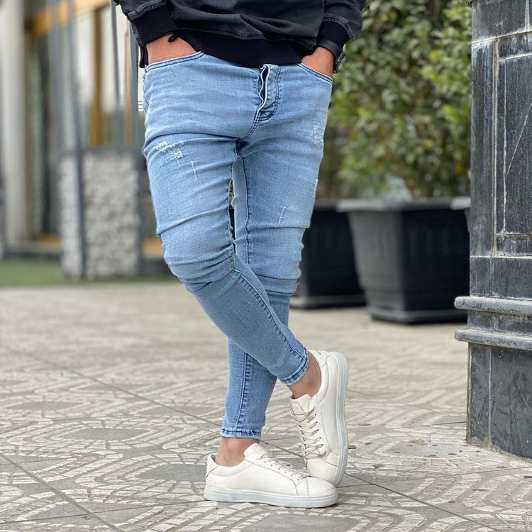 شلوار جین یخی مردانه مدل اسلیم فیت پارچه وارداتی