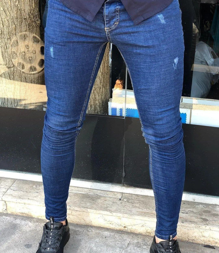 شلوار جین اسکینی آبی مردانه فول کش پارچه اسلپ کد ۱۰۱۵