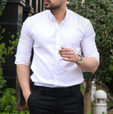 پیراهن سفید مردانه دکمه مخفی