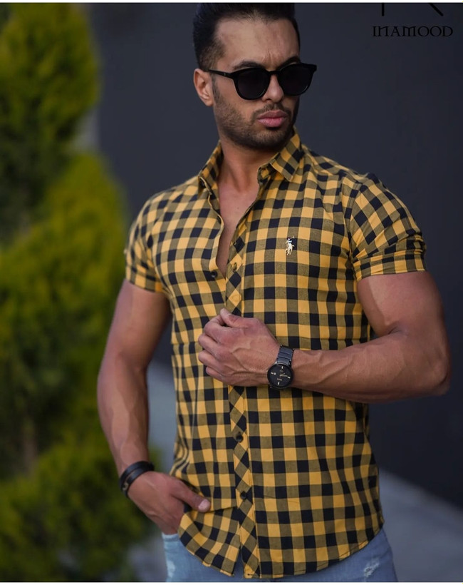 پیراهن چهارخانه شطرنجی زرد