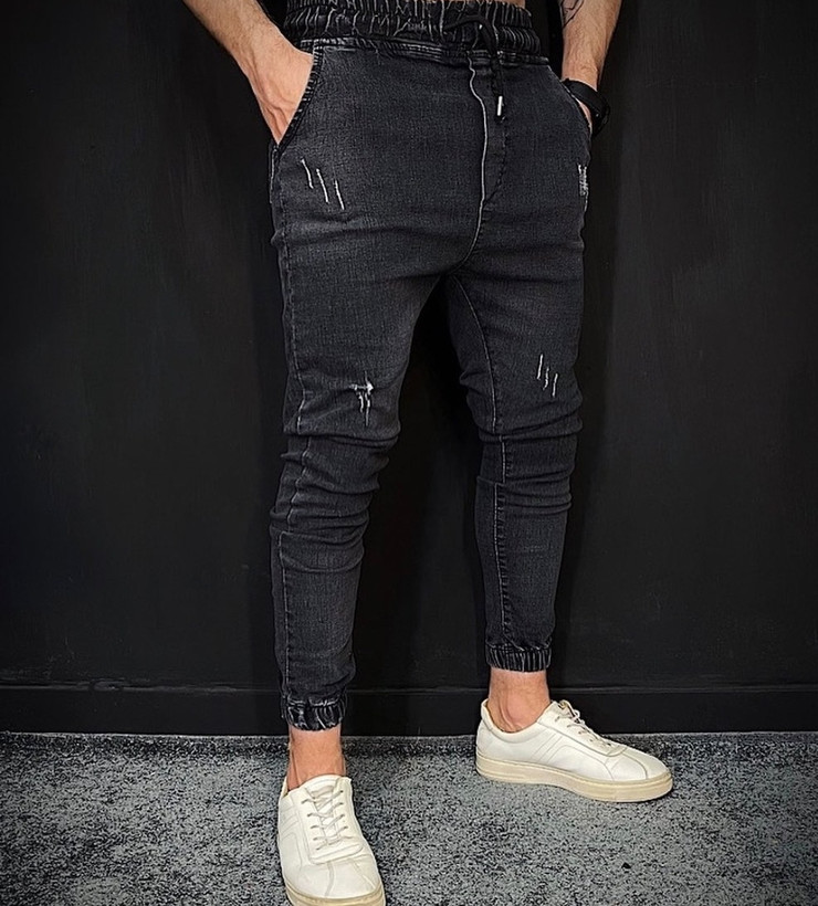 شلوار اسلش جین زغالی مردانه پارچه اسلپ کد ۴۶۸۸