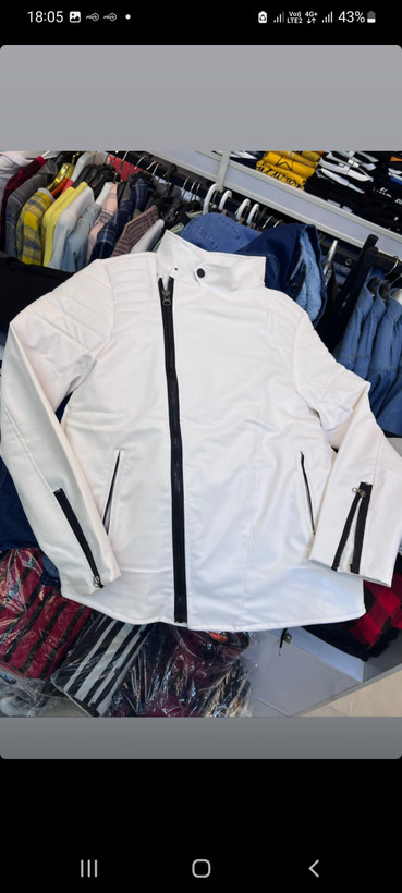 کاپشن چرم سفید زیپ کج مردانه مدل gfj655