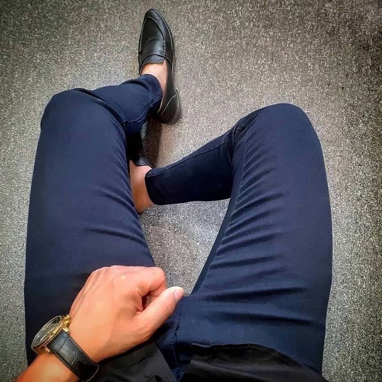 شلوار کتان کش اسپرت سرمه ای مردانه