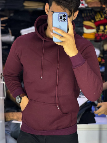 هودی ساده زرشکی دورس سه نخ پنبه