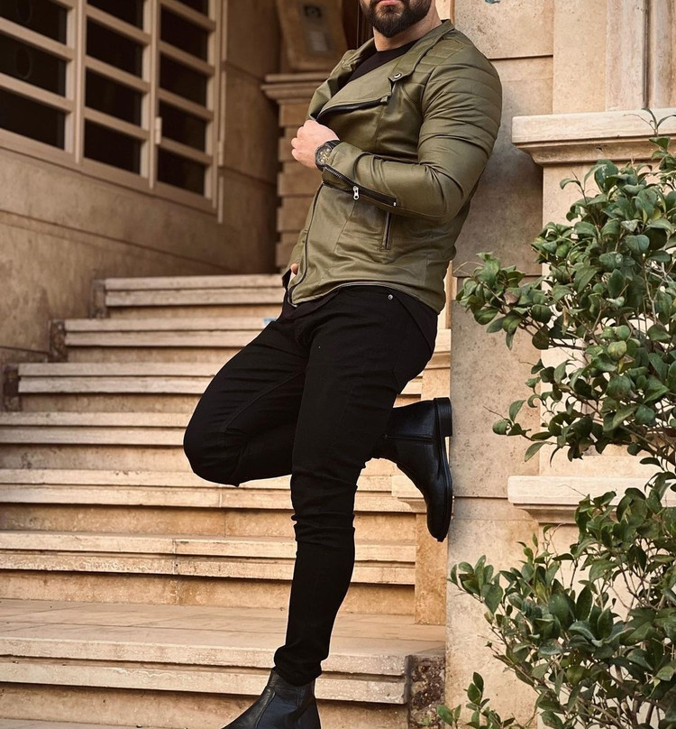 کاپشن چرم سبز مردانه