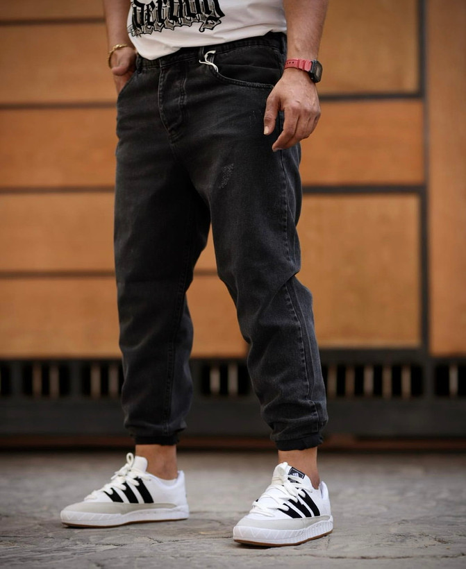 شلوار جین مام فیت ذغالی مردانه کد sd33233