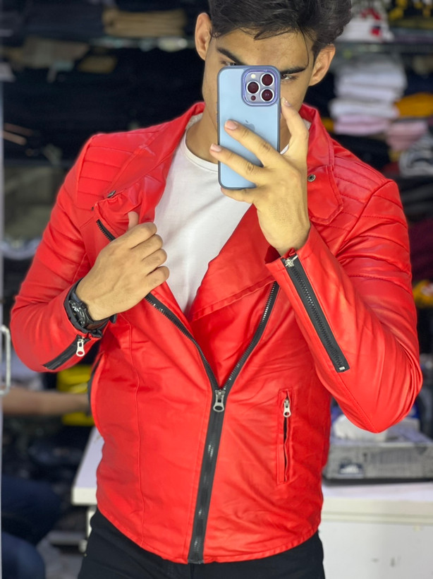 کاپشن چرم زیپ کج