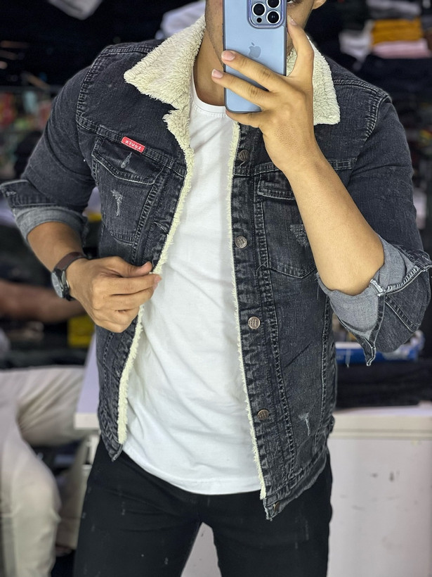 کاپشن جین زغالی مردانه