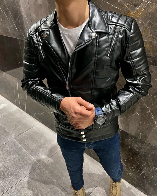 کاپشن چرم زیپ کج