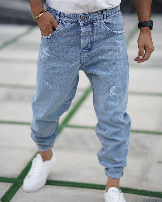 شلوار جین مام فیت کیفیت بالا رنگ آبی یخی