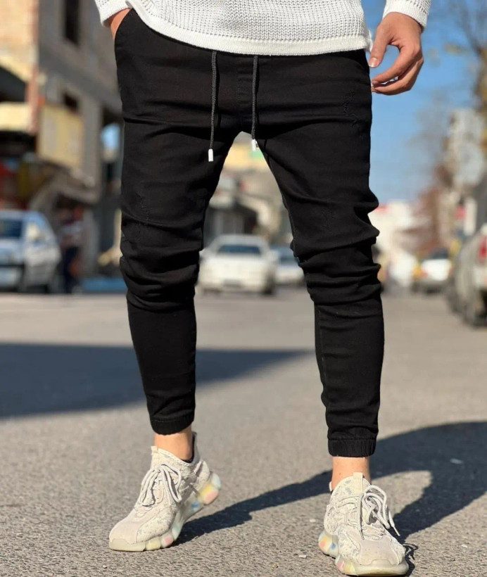 شلوار اسلش مردانه مشکی پارچه کتان اعلا | ۲۰۲۵