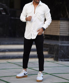 پیراهن مخمل کبریتی دو جیب سفید شیک مردانه کد ۷۰