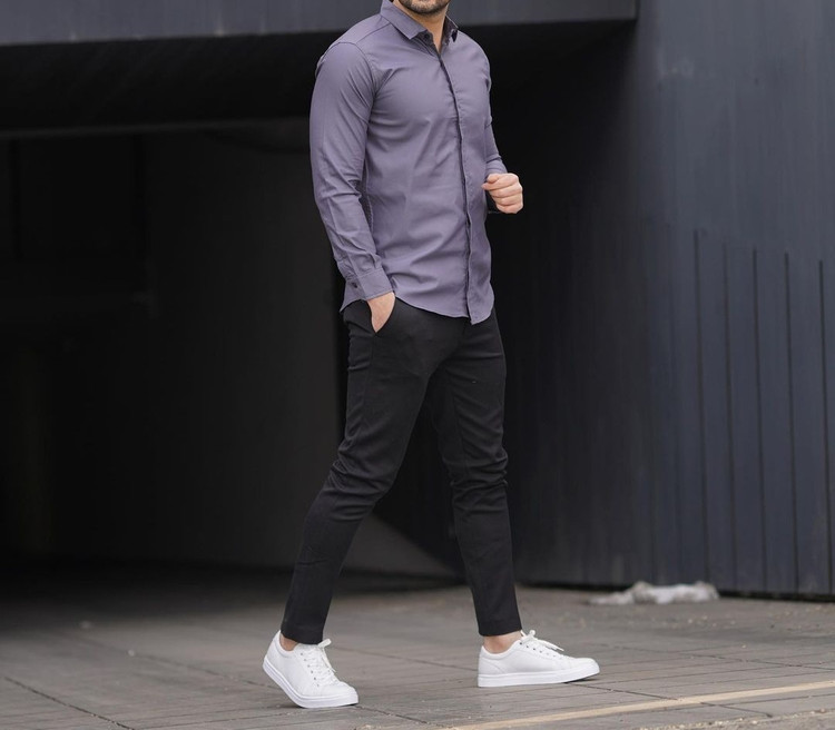 پیراهن آستین بلند مردانه رنگ نوک مدادی