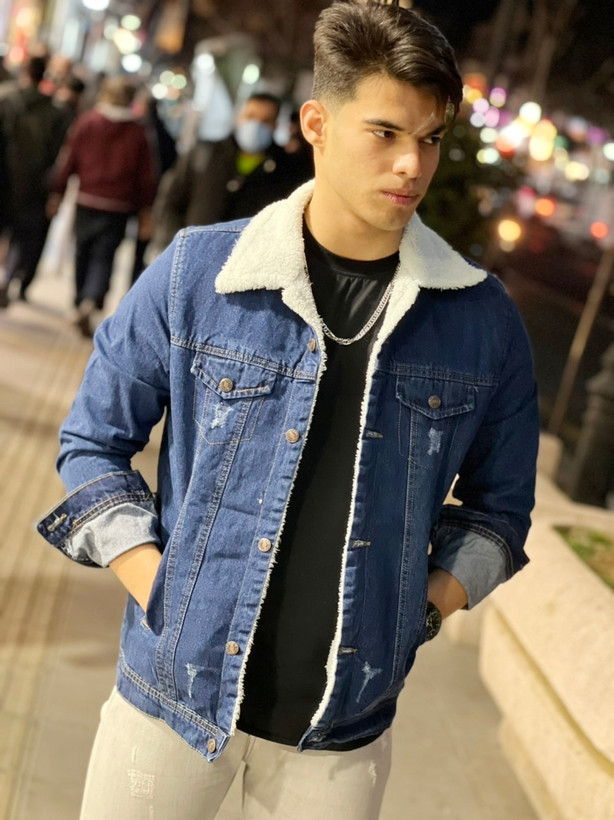 کت جین تمام خز آبی تیره مردانه