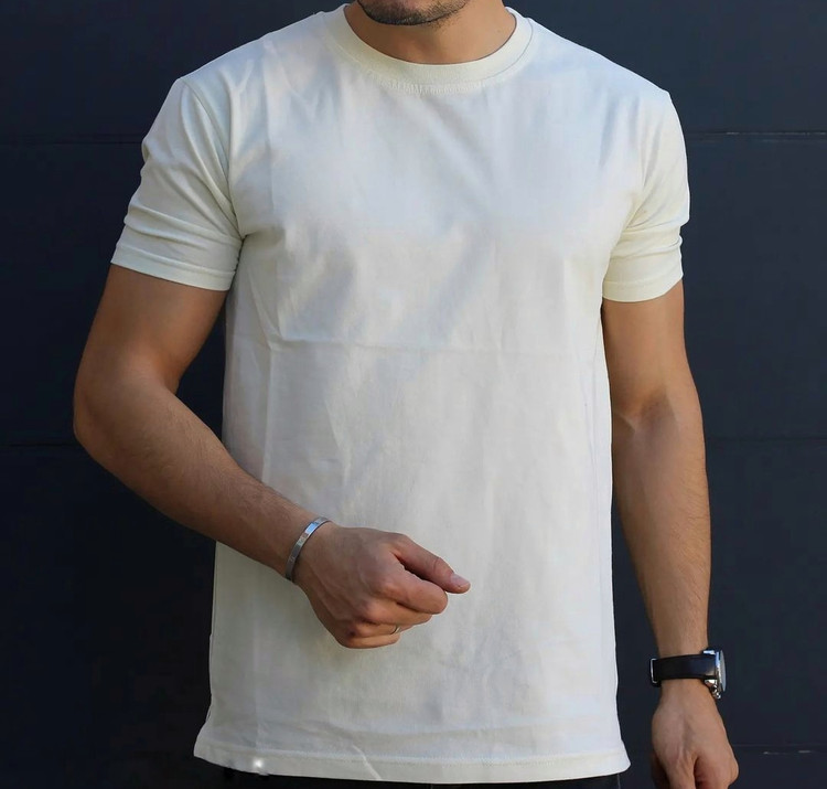 تیشرت بیسیک پنبه براش رنگ سفید صدفی