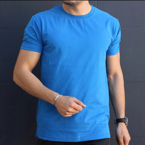 تیشرت بیسیک پنبه رنگ آبی خاص کد ۷۵۶۷