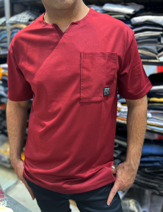 تیشرت یقه کوبایی زرشکی