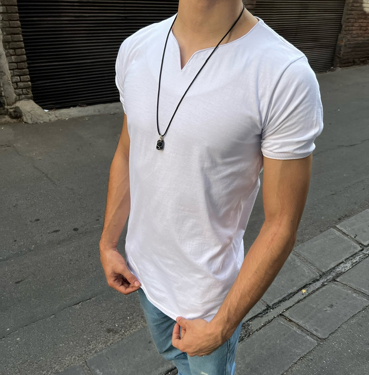 تیشرت یقه مراکشی سفید