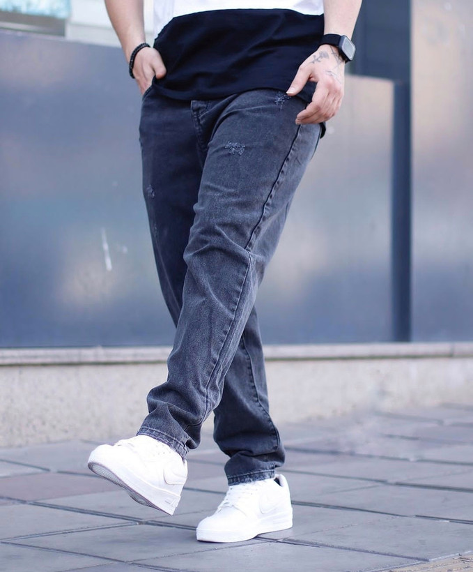 شلوار جین مام فیت ذغالی کد ۱۴۵۴