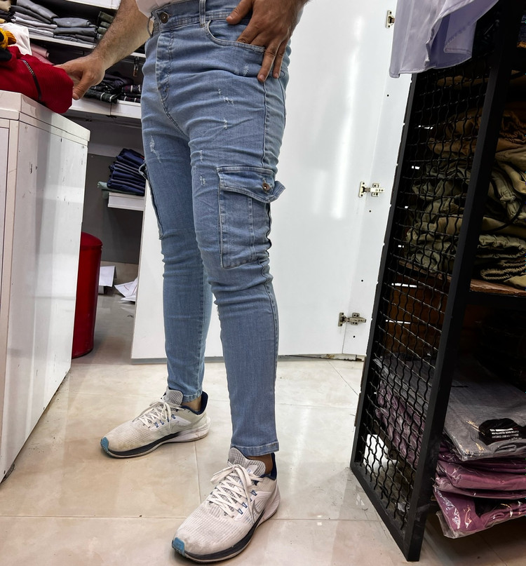 اسلش شش جیب جین یخی طرح کارگو بهترین کیفیت