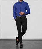 پیراهن آستین بلند آبی نفتی پارچه ساتن کش