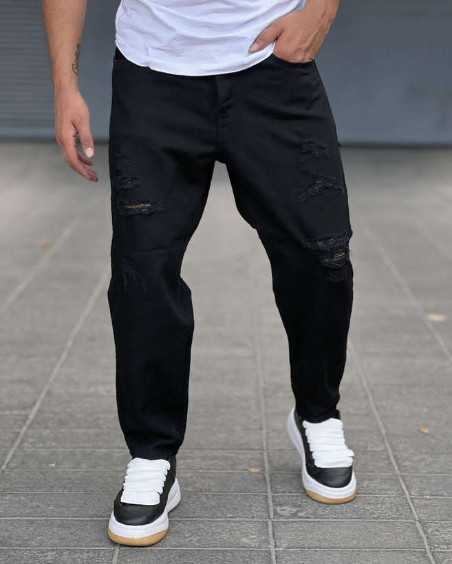 شلوار جین مام فیت مشکی زاپ فول