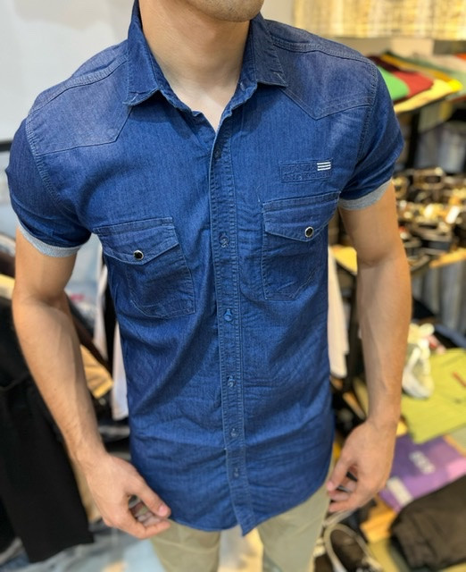 پیراهن جین آستین کوتاه مردانه مدل آستین کش جدید
