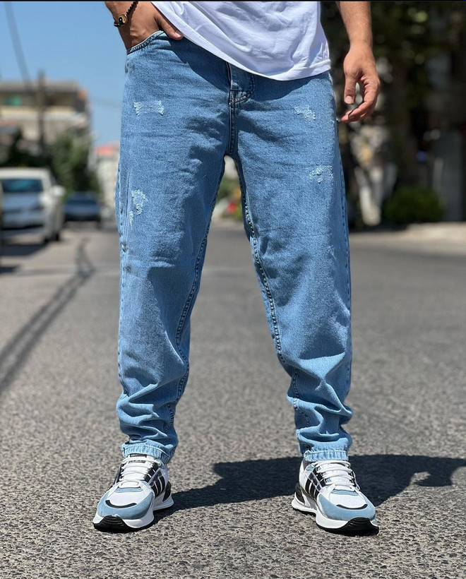 شلوار مام استایل آبی اقیانوسی مردانه کیفیت بالا