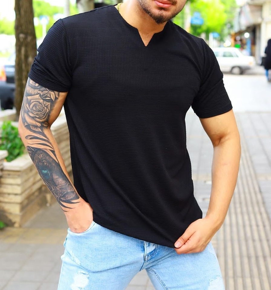 تیشرت یقه کوبایی مشکی