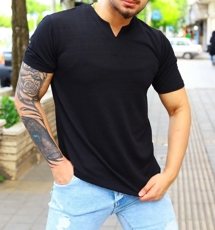 تیشرت یقه کوبایی مشکی