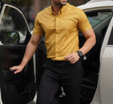 پیراهن آستین کوتاه خردلی