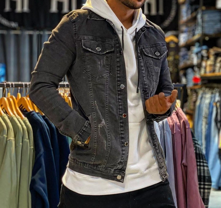 کت لی مردانه پارچه جین کجراه ذغالی بهترین کیفیت مدل slh403984