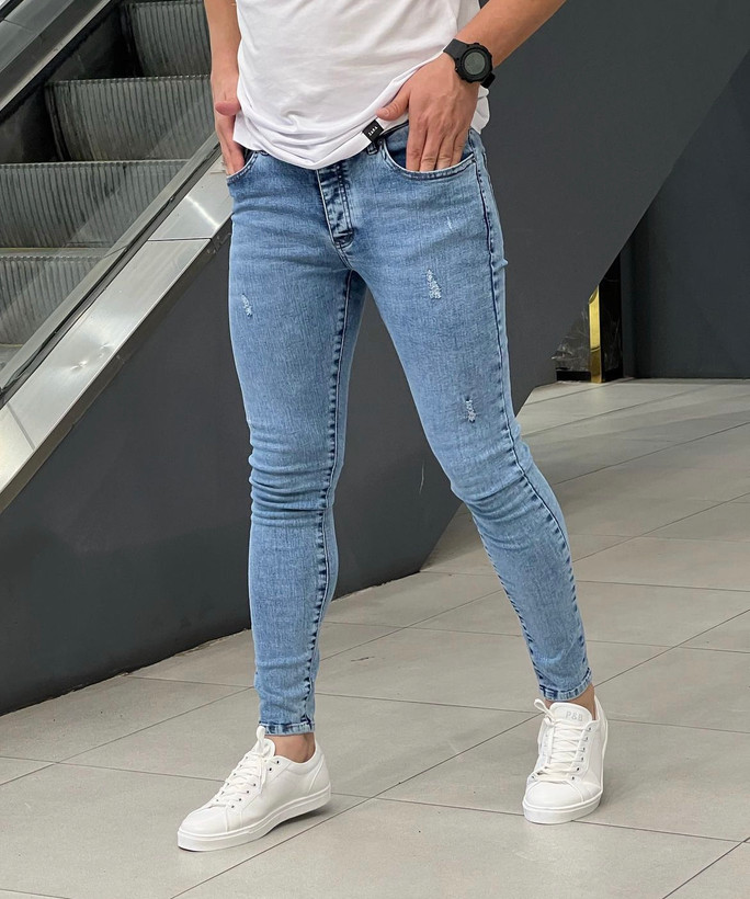 شلوار جین اسلیم فیت آبی دریایی مدل WOLF