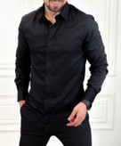 پیراهن آستین بلند ساتن کش مشکی